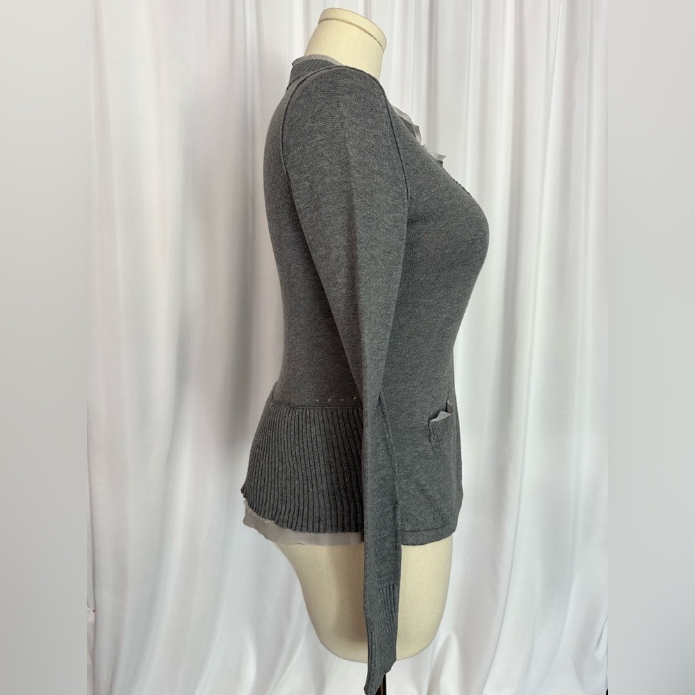 Banana Republic Gray Knit Cardigan | Ruffle Trim | Size M (1223) - Picture 5 of 11